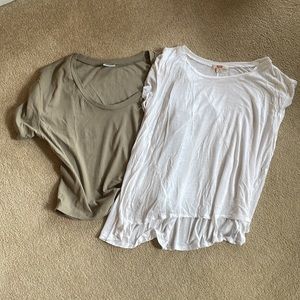 white high low tee and ribbed short sleeve